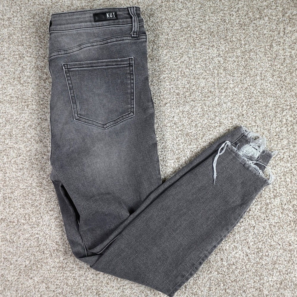 Kut from the Kloth Grey Distressed Skinny Jeans Frayed Hem Size‎ 12 KP1205MD9